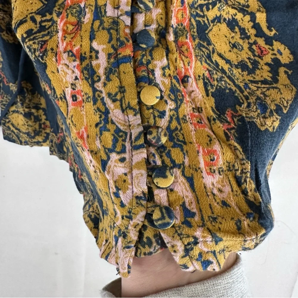 FREE PEOPLE Women’s Size M Top Shirt Tunic Blouse Boho V-Neck Button Front Long